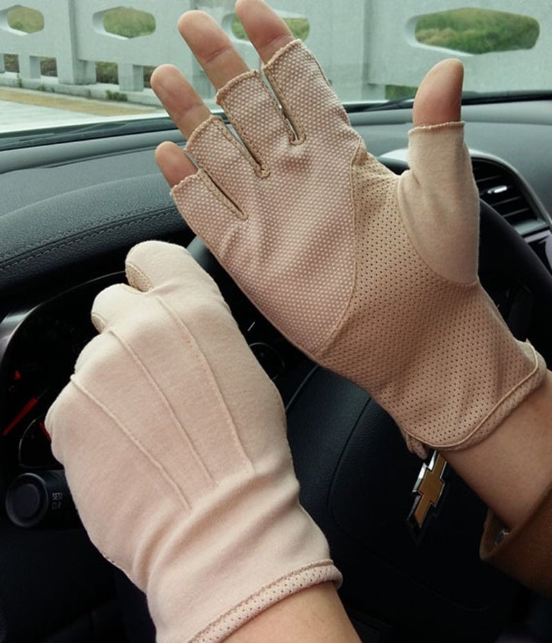 JURUAA Mens Sun Screen Gloves UV Sun Gloves UPF Lightweight UV Driving Gloves Khaki - Image 4